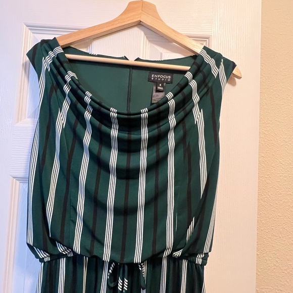 Enfocus Studio Dark Green and White Striped Jumpsuit - Picture 2 of 4